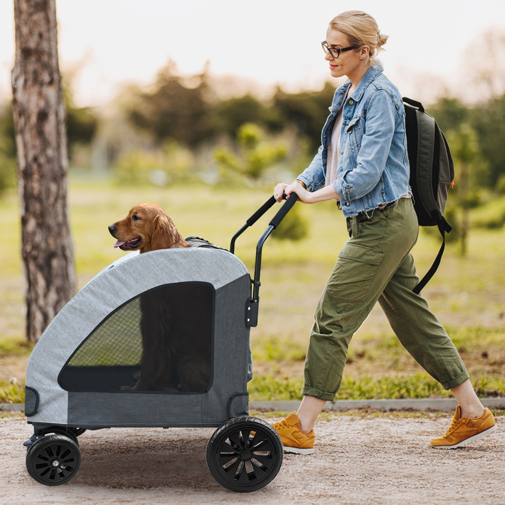  uyoyous Big Dog Stroller Grey Ventilated Foldable Pet