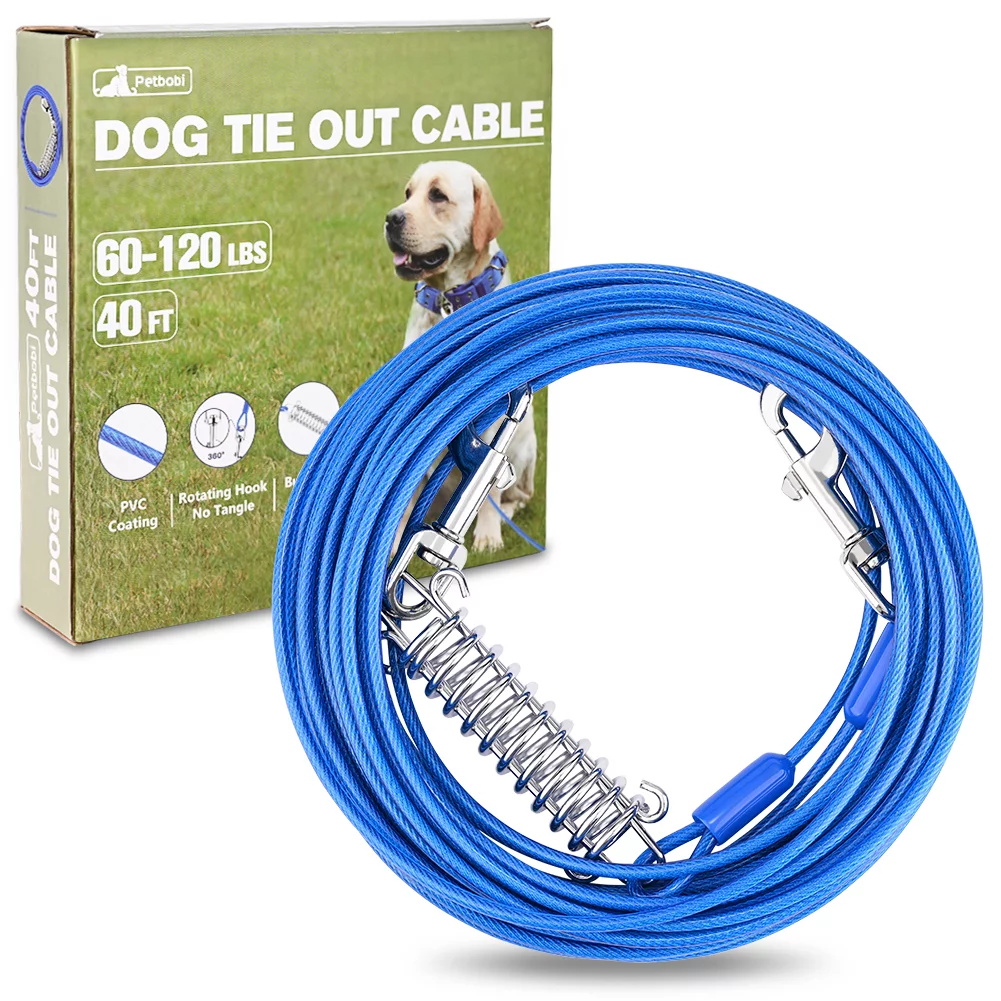Dog Stake And Cable Dog Tie Out Stake And Cable - 20/30/45 Foot Pet Tether  With Ground Spike - Outdoor Dog Restraint System 30ft 45ft Dog Run Cable