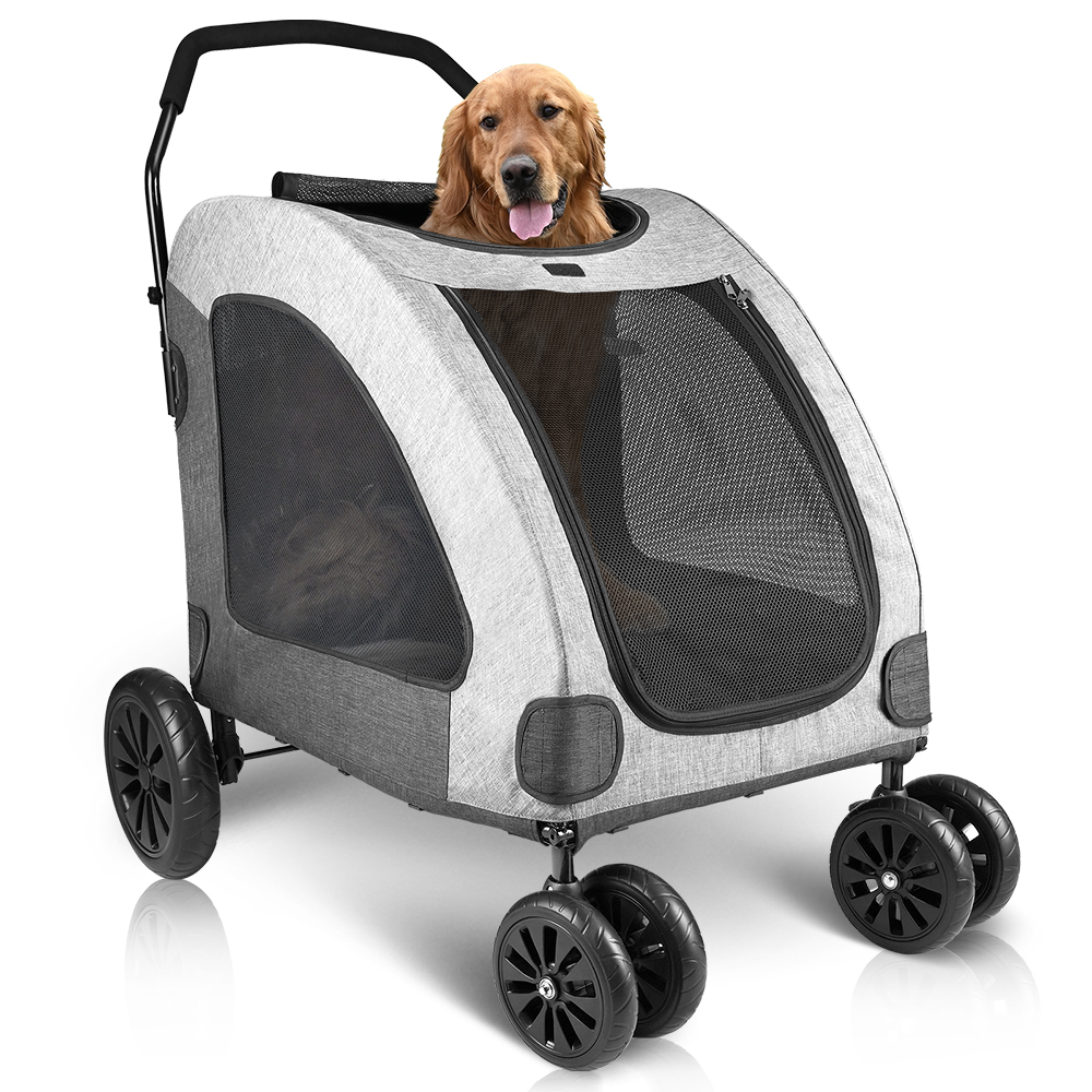 Uyoyous Dog Stroller Foldable Rubber Wheels Adjustable Handle Zipper Mesh