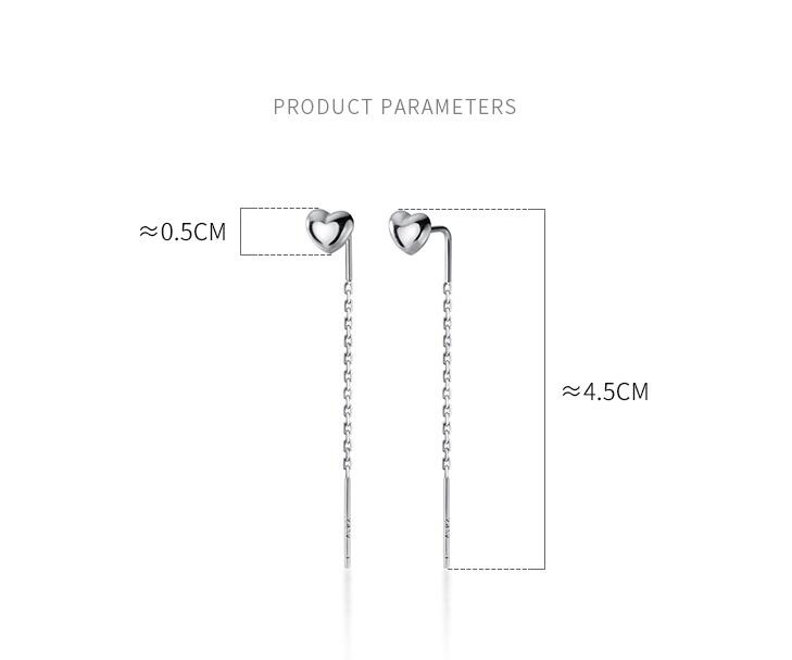 E01 925 Sterling Silver Long Chain Dangle Heart Earring