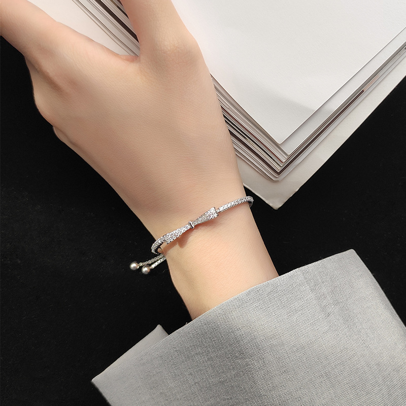 S925 Sterling Silver Fashion Bracelet with Cubic Zirconia Bowknot Style