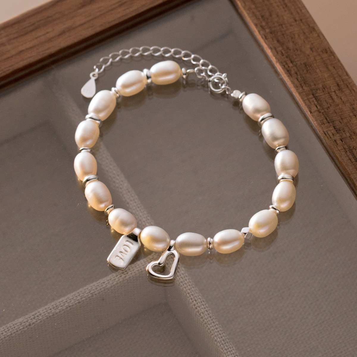 925 Sterling Silver Bracelet with Freshwater Pearl for Woment Heart Style