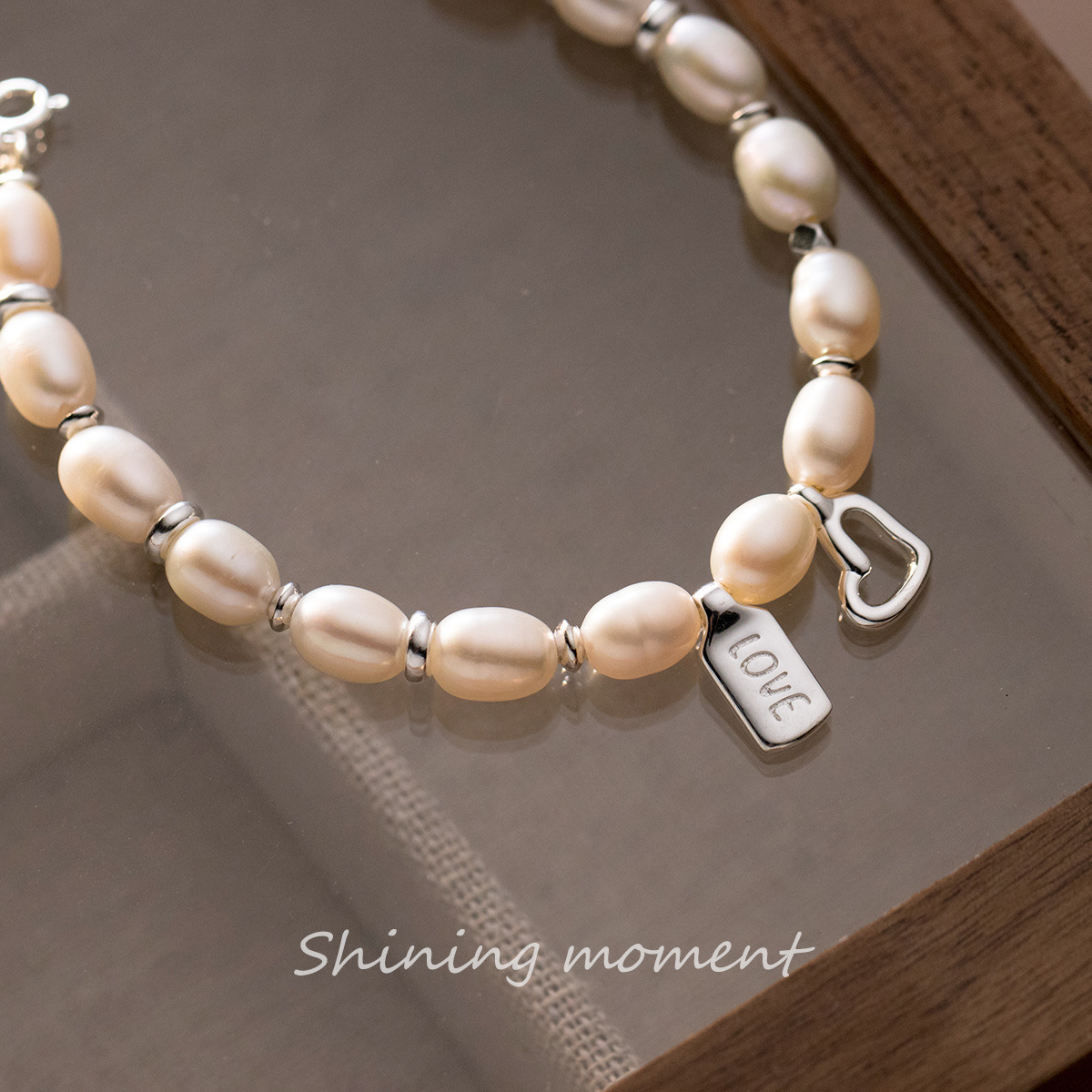 925 Sterling Silver Bracelet with Freshwater Pearl for Woment Heart Style