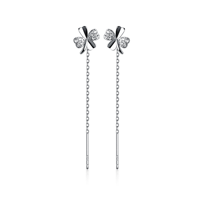 #146 925 Sterling Silver Chain Dangle Earrings Clover Style