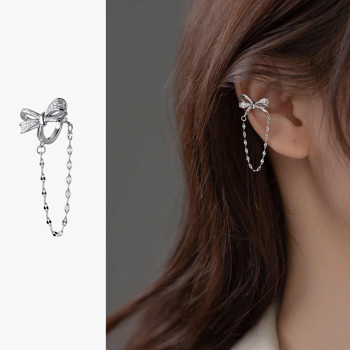 925 Sterling Silve Clip Earrings with Cubic Zirconia Casual Butterfly Style