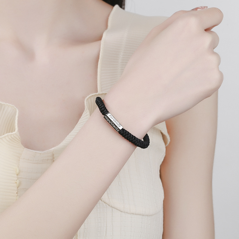 925 Sterling Silver Bracelet with Black Rope Casual Style