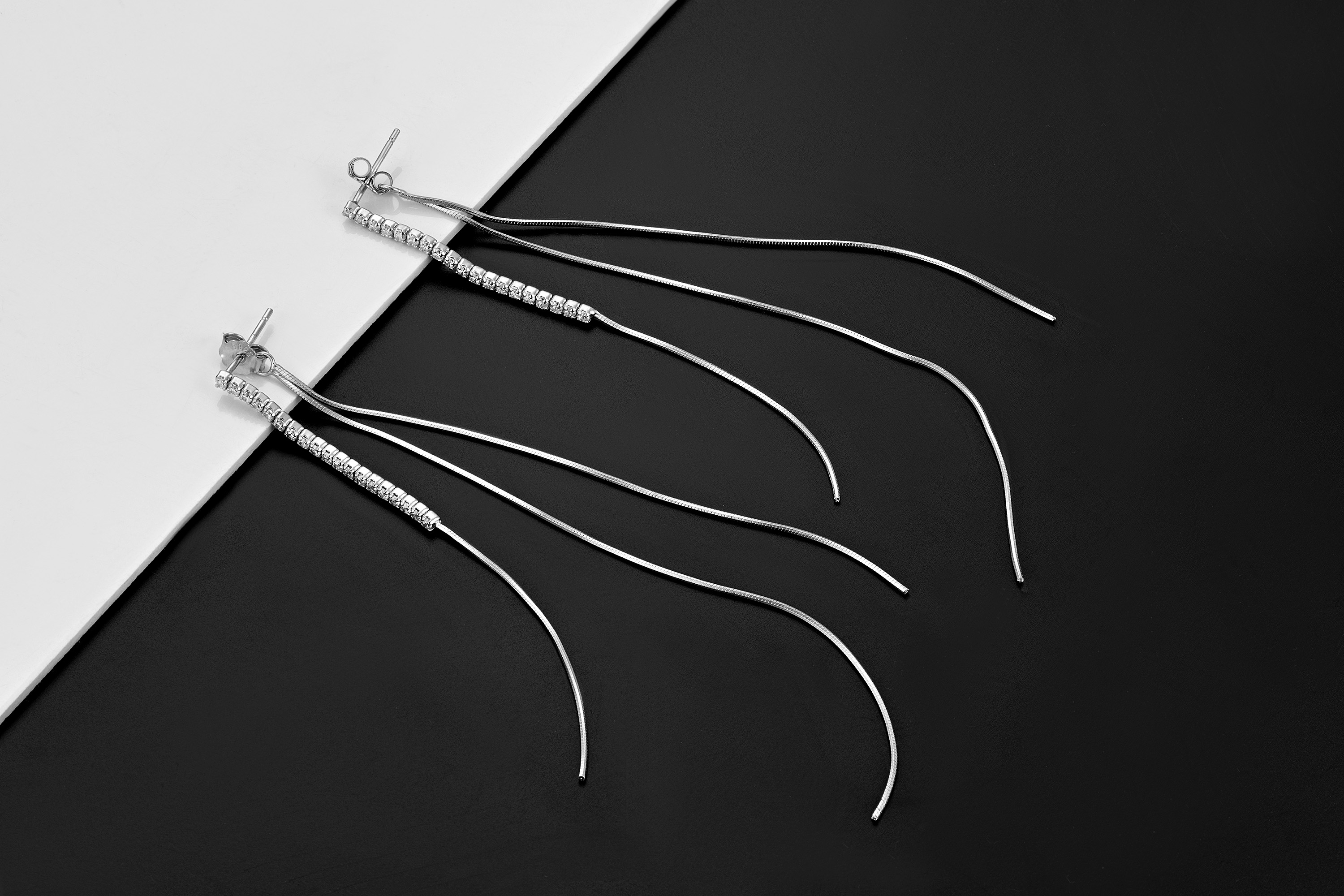 925 Sterling Silver Long Chain Dangle Earring with Cubic Zirconia