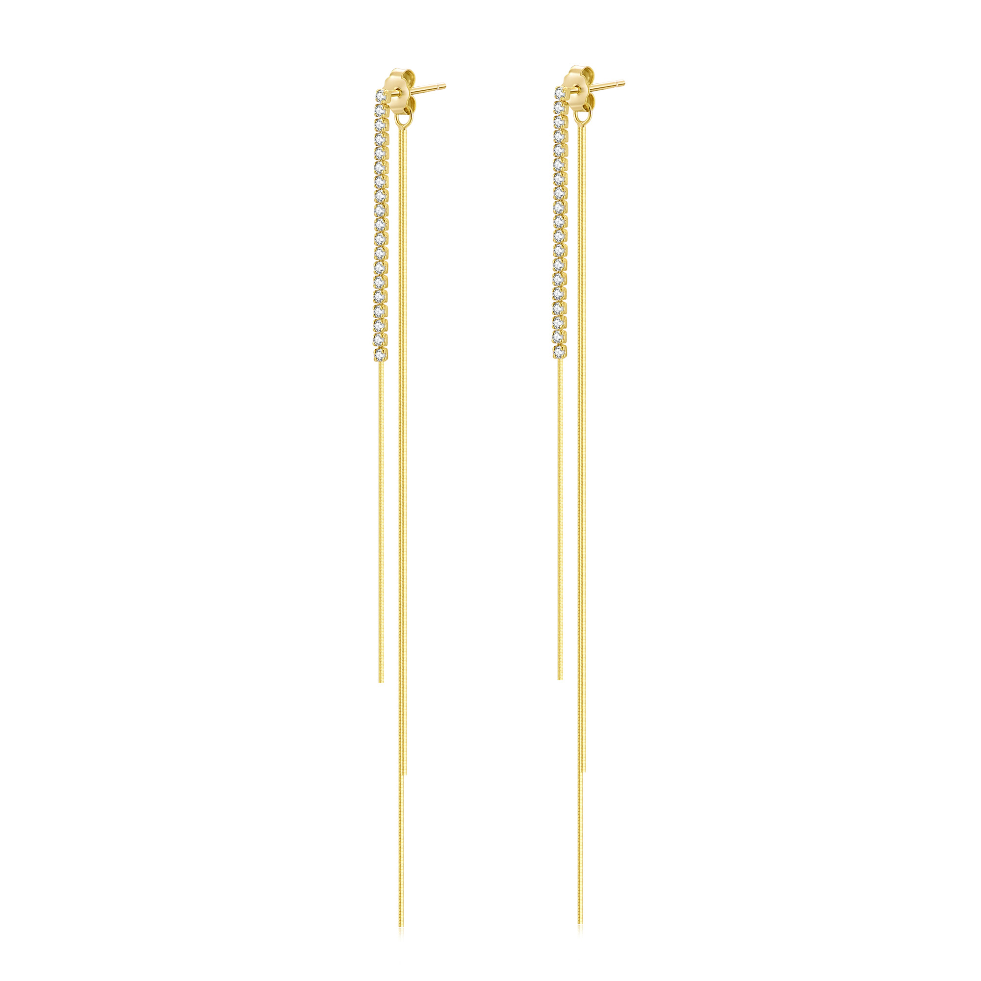 925 Sterling Silver Long Chain Dangle Earring with Cubic Zirconia