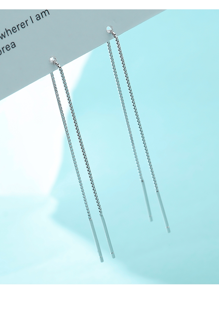 Silver Thread Earrings 925 Sterling Long Chain Earrings Minimalist Style