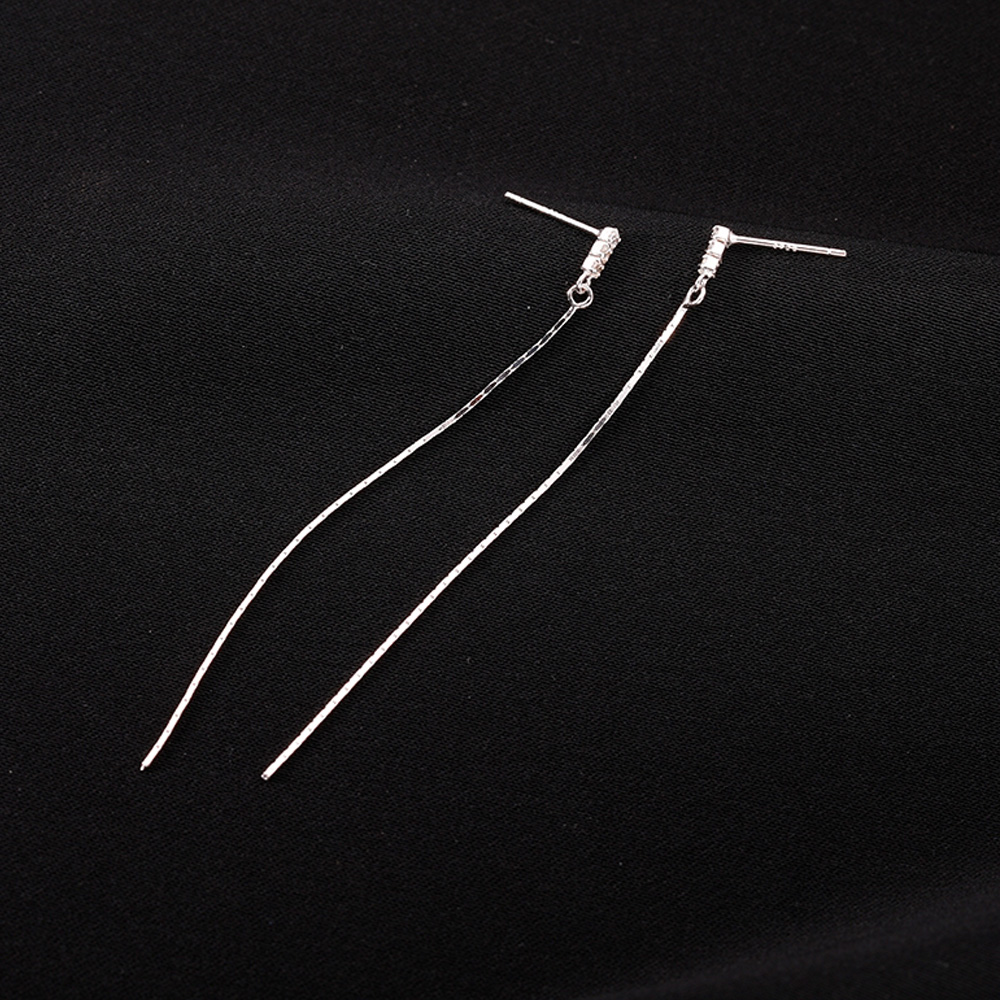 925 Sterling Silver Long Dangle Chain Earrings with Cubic Zirconia