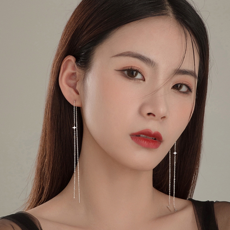 925 Sterling Silver Chain Dangle Earrings