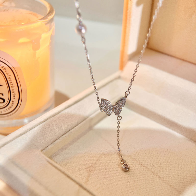 925 Sterling Silver Chain Earrings pendant neckalce Butterfly Style with Zircon