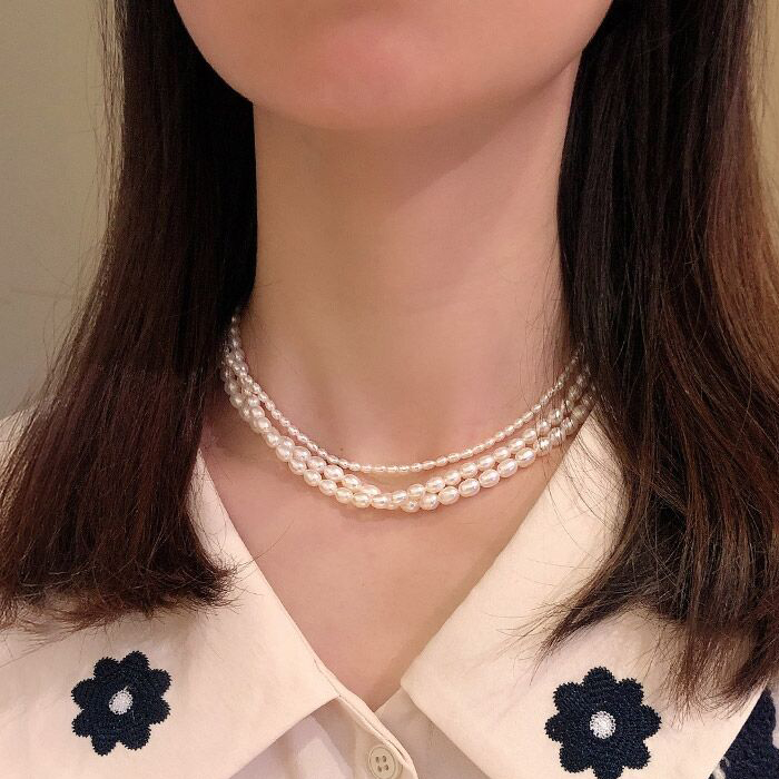 Freshwater Pearl Necklace Oval Rice Pearl Necklace For Women