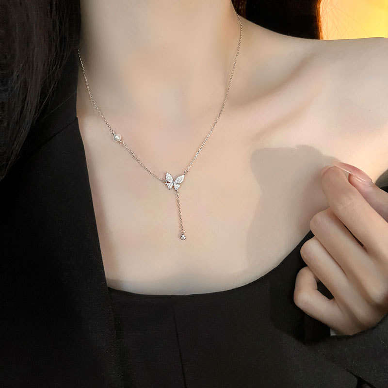 925 Sterling Silver Chain Earrings pendant neckalce Butterfly Style with Zircon