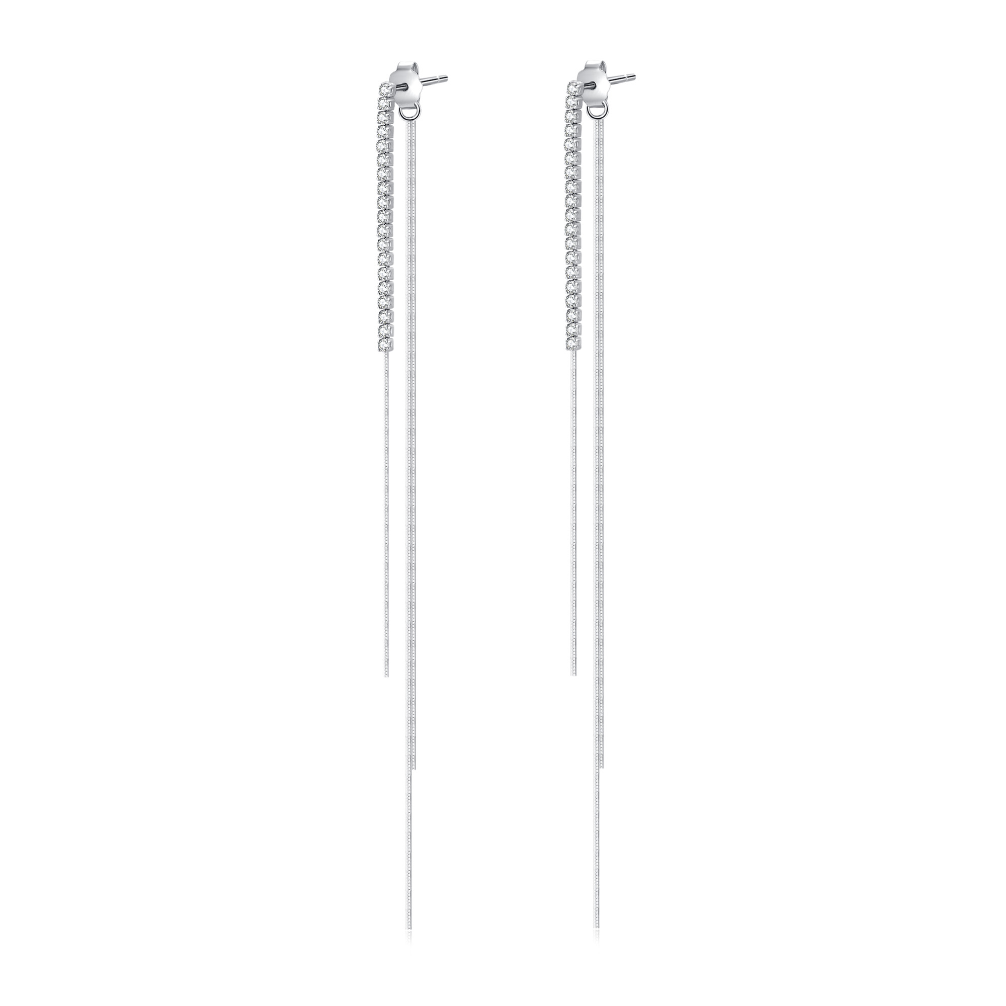 925 Sterling Silver Long Chain Dangle Earring with Cubic Zirconia