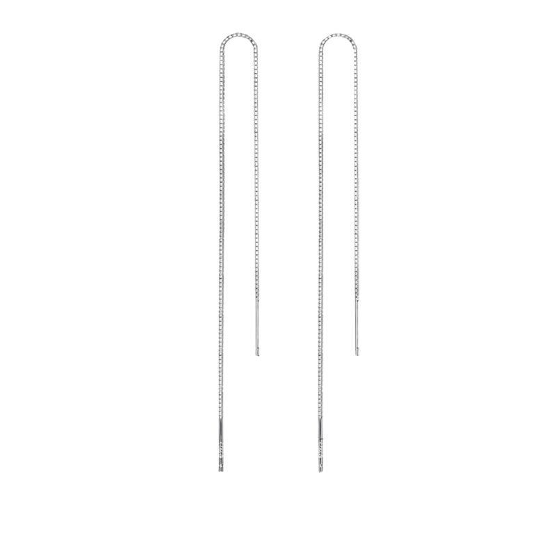 Silver Thread Earrings 925 Sterling Long Chain Earrings Minimalist Style