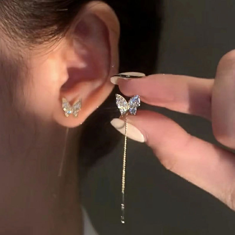 925 Sterling Silver Chain Earrings pendant neckalce Butterfly Style with Zircon