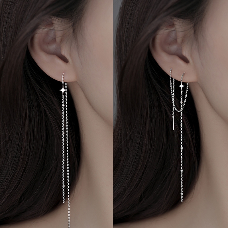 925 Sterling Silver Chain Dangle Earrings