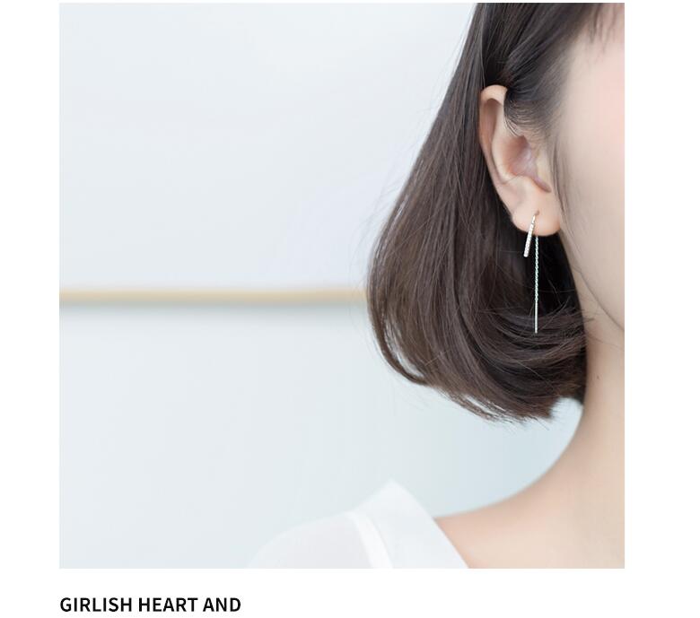 925 Sterling Silver Chain Earrings with Zircon Simple Style