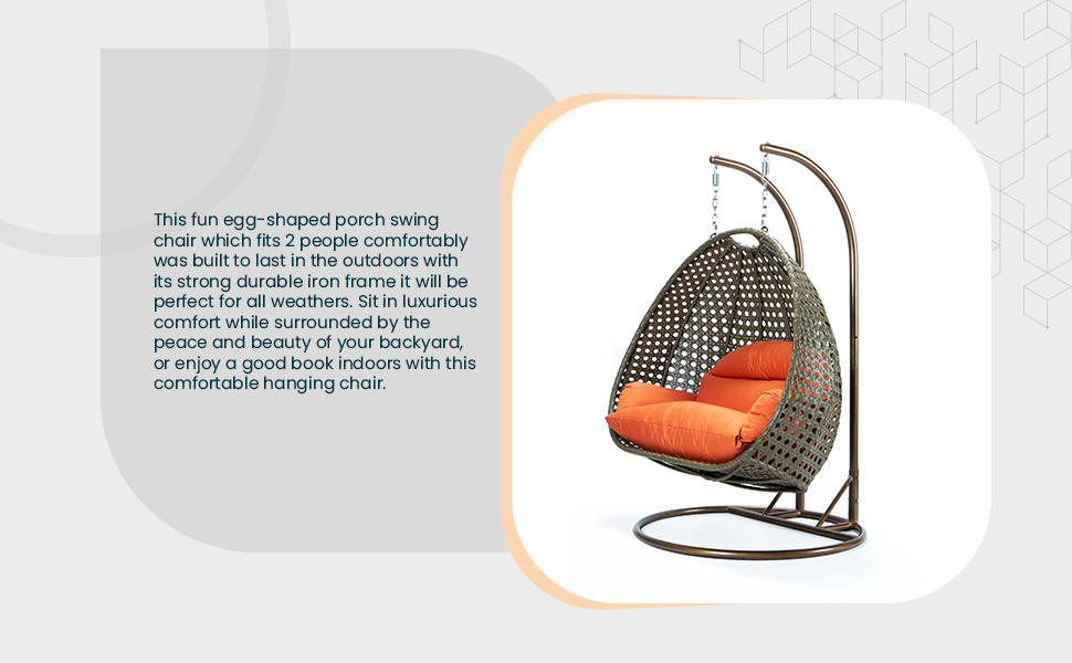 LeisureMod Beige Wicker Hanging 2 person Egg Swing Chair