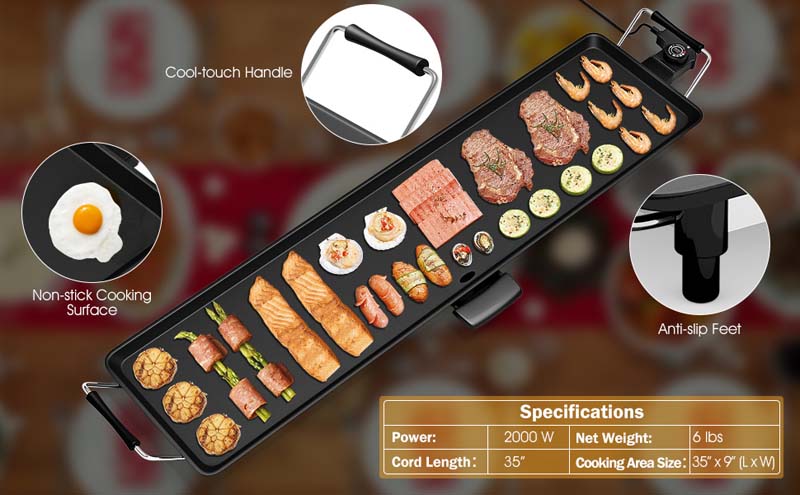 Eletriclife Electric Teppanyaki Table Top Grill Griddle with Adjustable Temperature