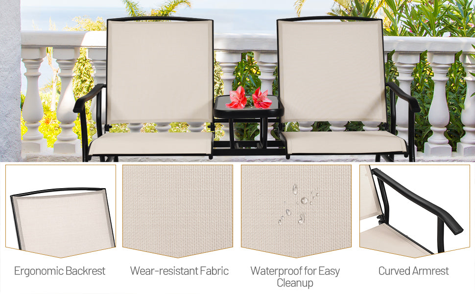 Outdoor 2Person Rocking Loveseat Patio Bench Glider Chair with Center