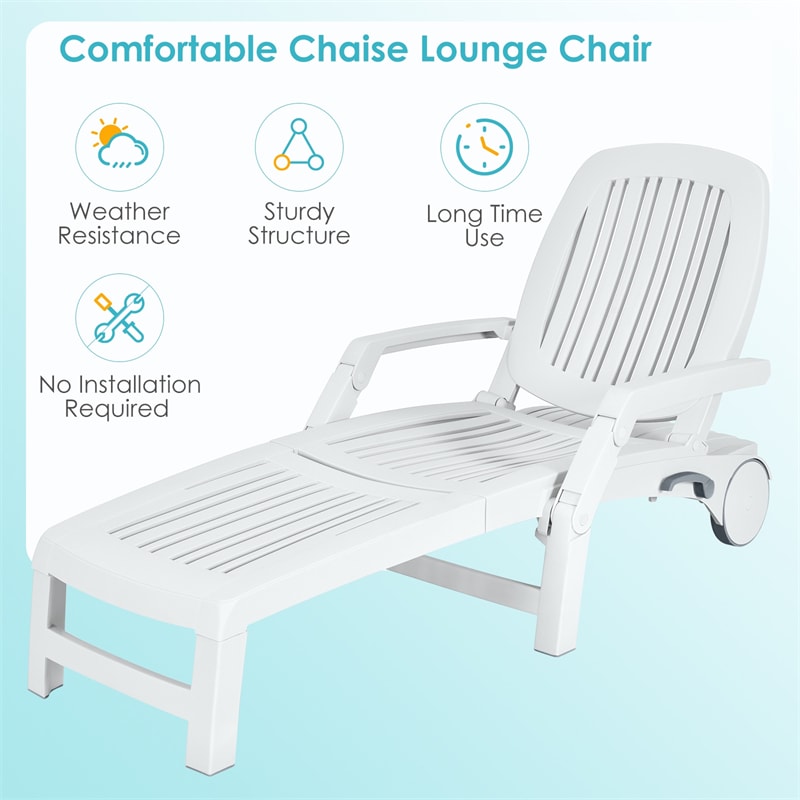 Outdoor Chaise Lounge Chair 6-Position Adjustable Patio Recliner with Wheels