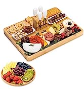 SMIRLY Bamboo Cheese Board and Knife Set: Large Charcuterie Boards Gift Set - Meat Cheese Platter...