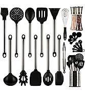 SMIRLY Silicone Kitchen Utensils Set with Holder - Black Silicone Cooking Utensils Set for Nonsti...