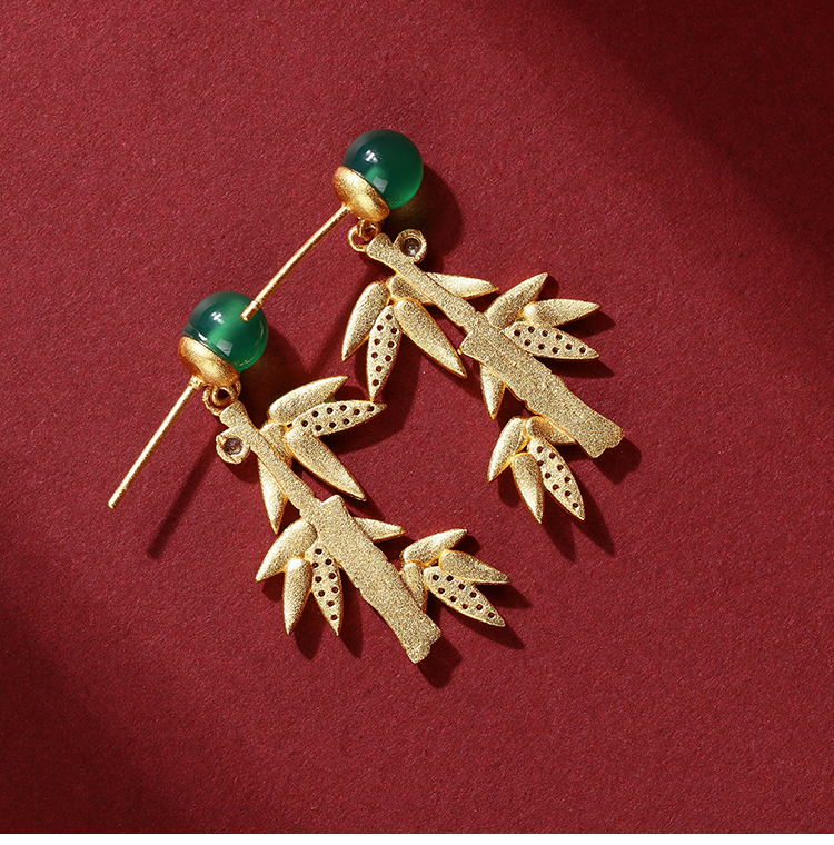 Enameled bamboo leaf earrings