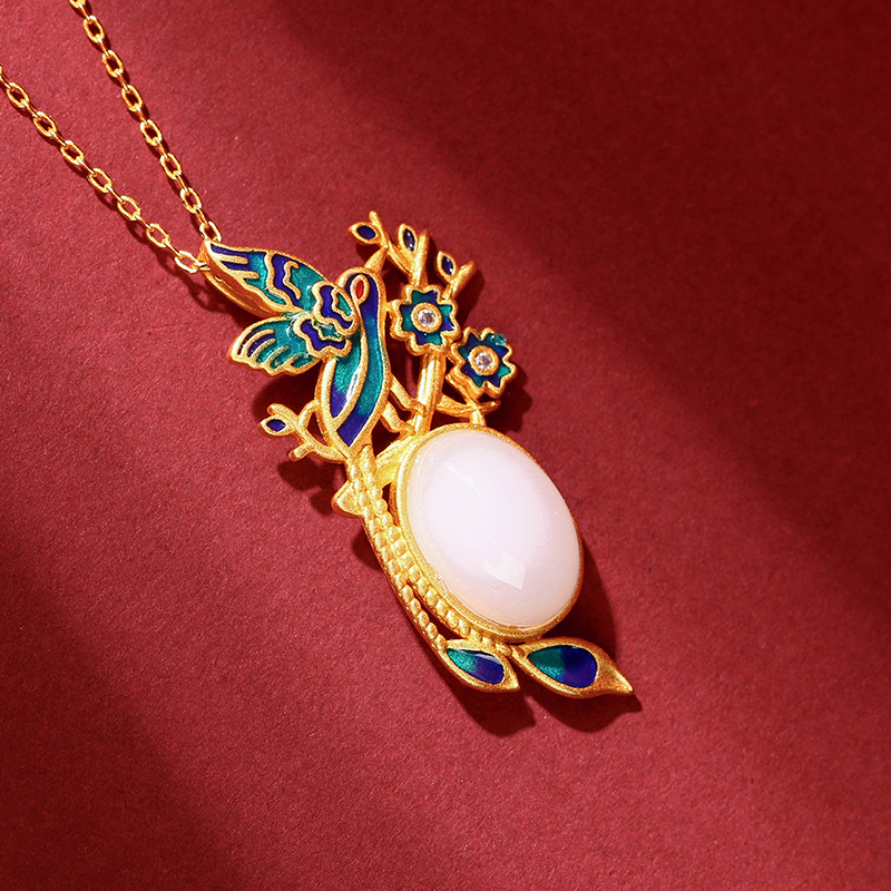 Gold Magpie on the Branch Pendant