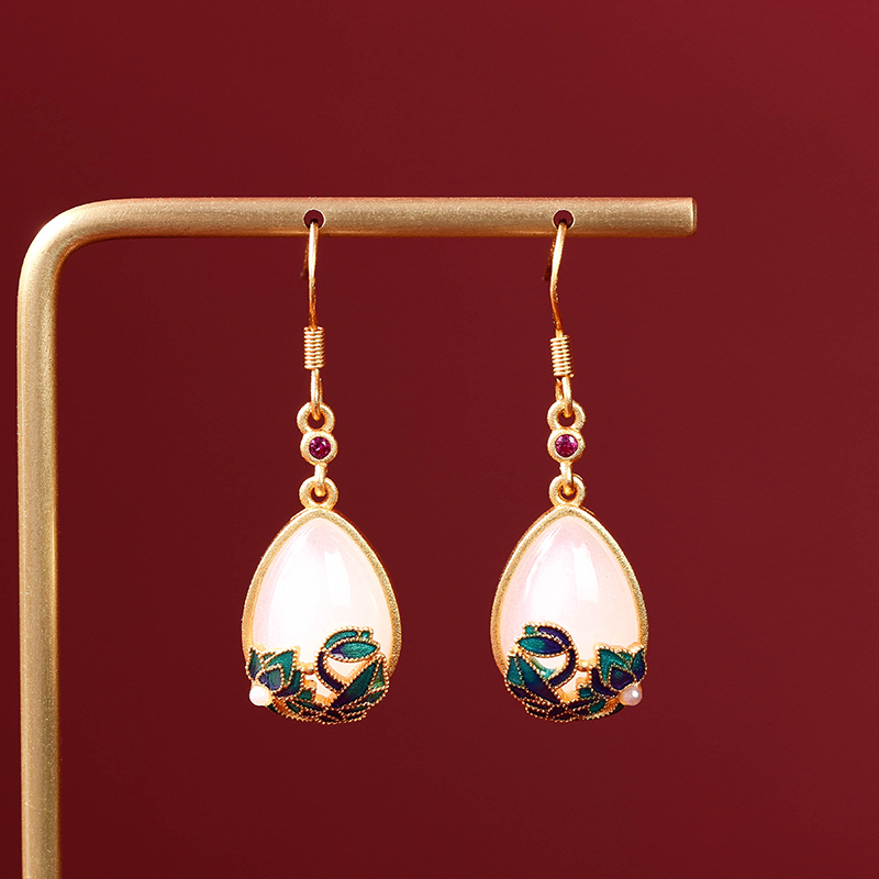 Enamel-painted lotus flower earrings