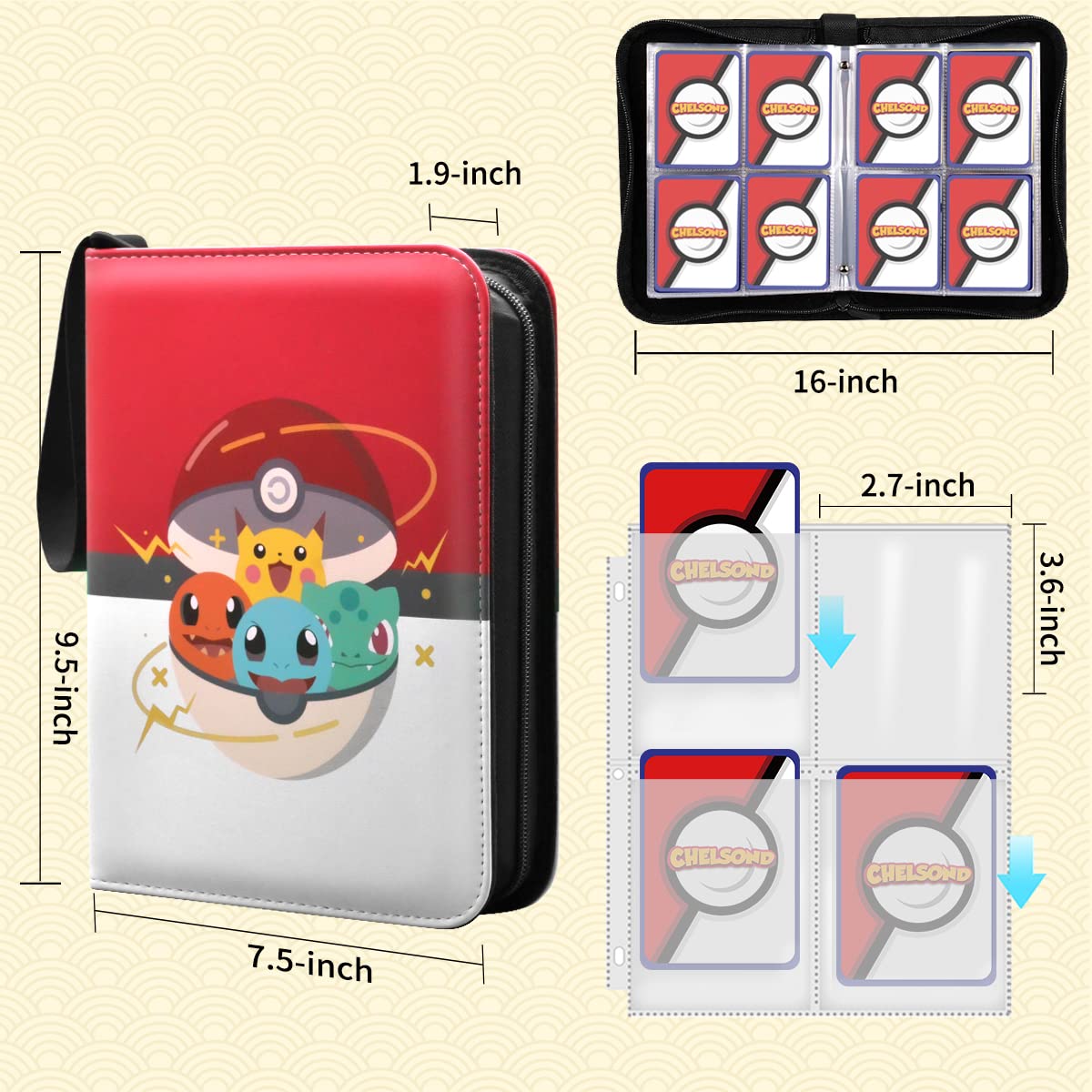 LIMSTDIC Card Binder for Pokemon Cards, 4 Pockets Up to 400 Cards Binder  Compatible with Pokemon Trading Cards, MTG Cards, Portable Waterproof Card