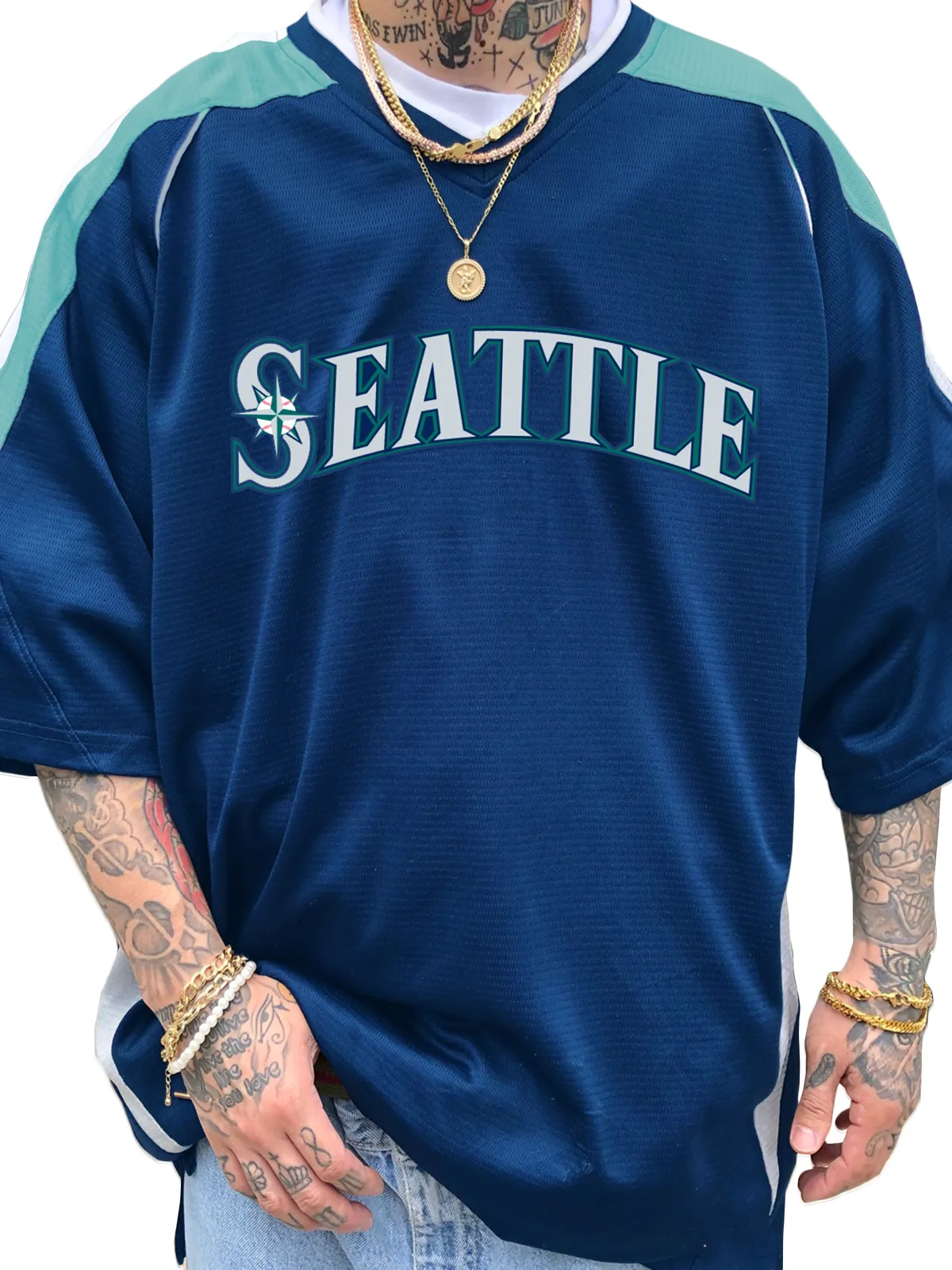 Seattle Mariners Short Sleeve V-Neck Jersey Shirt