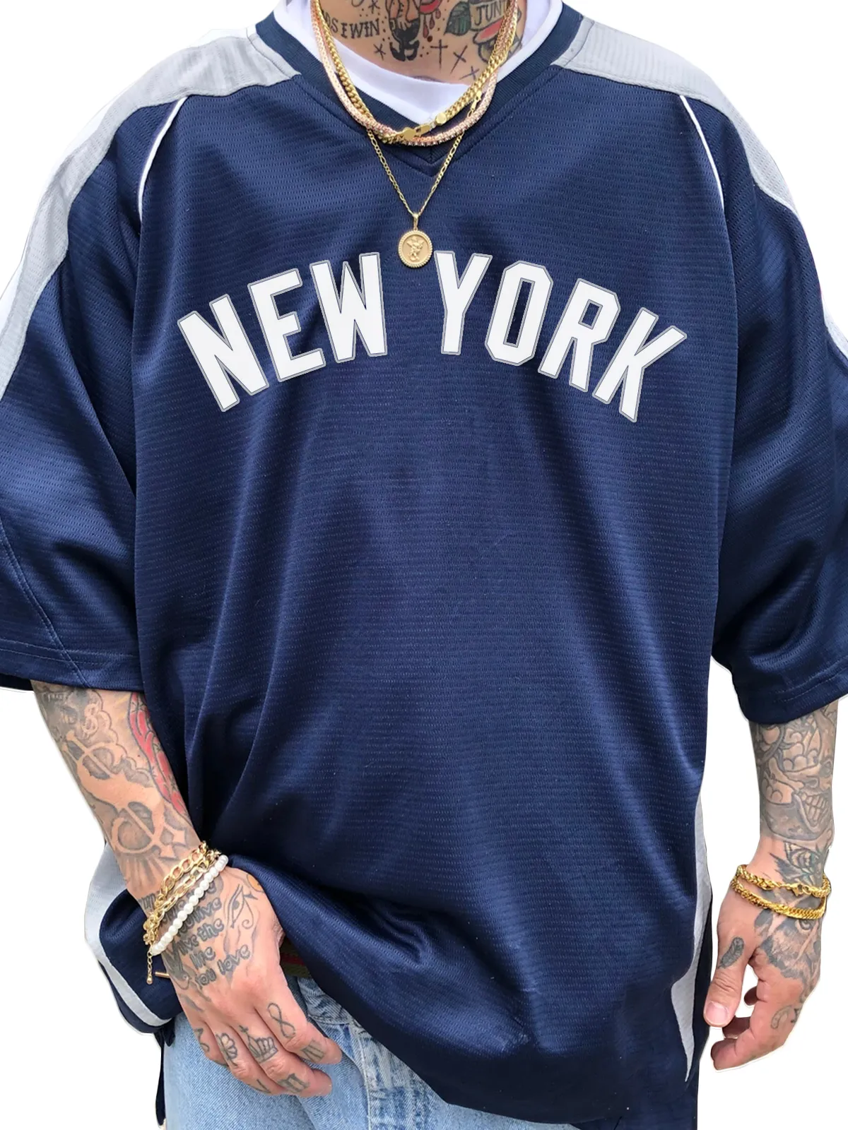 New York Yankees Short Sleeve V-Neck Jersey Shirt