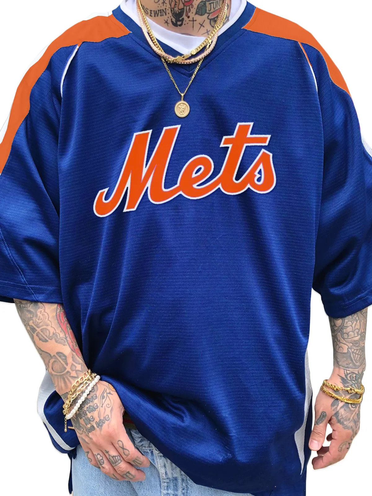 New York Mets Short Sleeve V-Neck Jersey Shirt