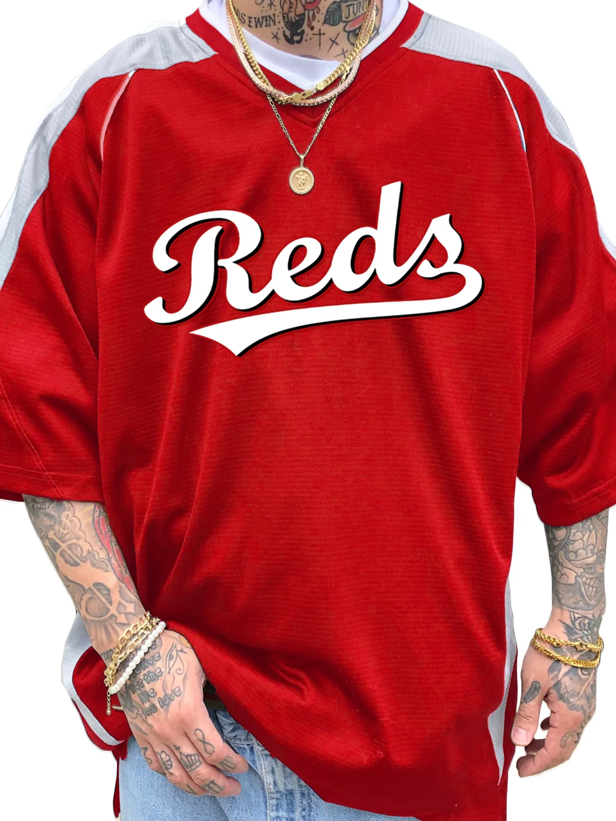 Cincinnati Reds Short Sleeve V-Neck Jersey Shirt