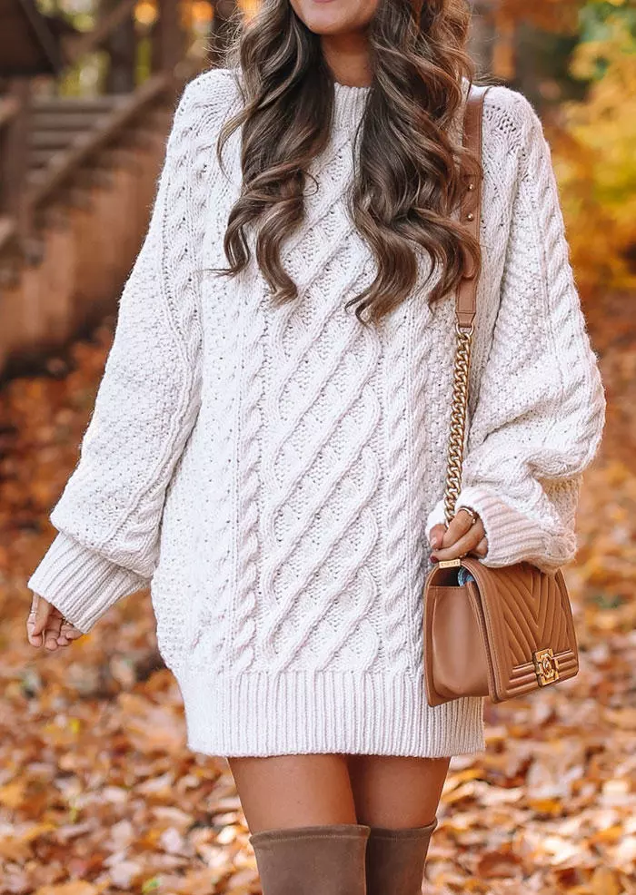 Crocheted Long Sleeve Sweater Mini Dress 