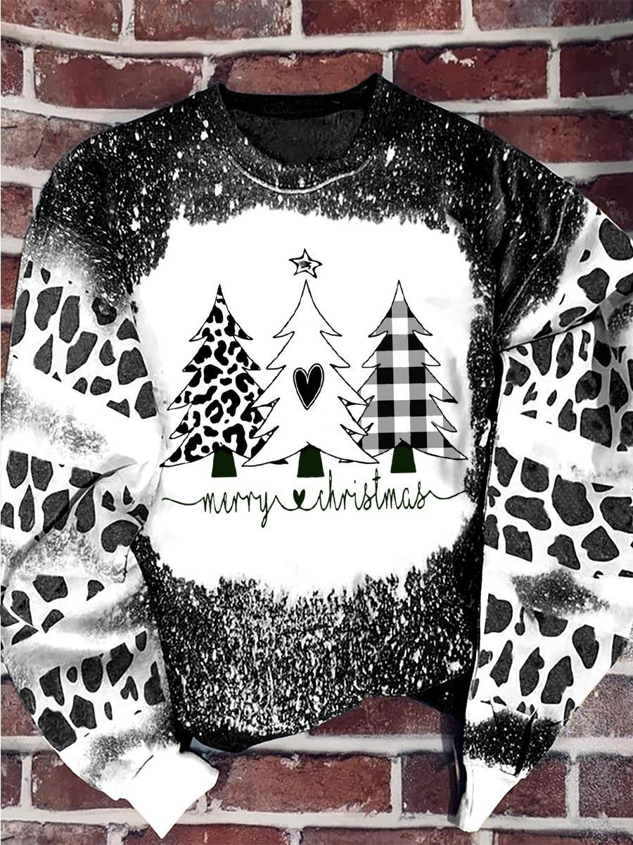 Merry Christmas Leopard Glitter Pullover Sweatshirt