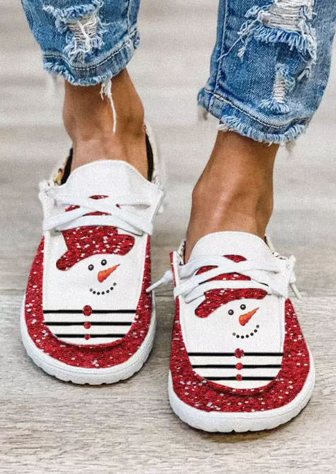 Christmas Snowman Glitter Slip On Flat Canvas Sneakers 