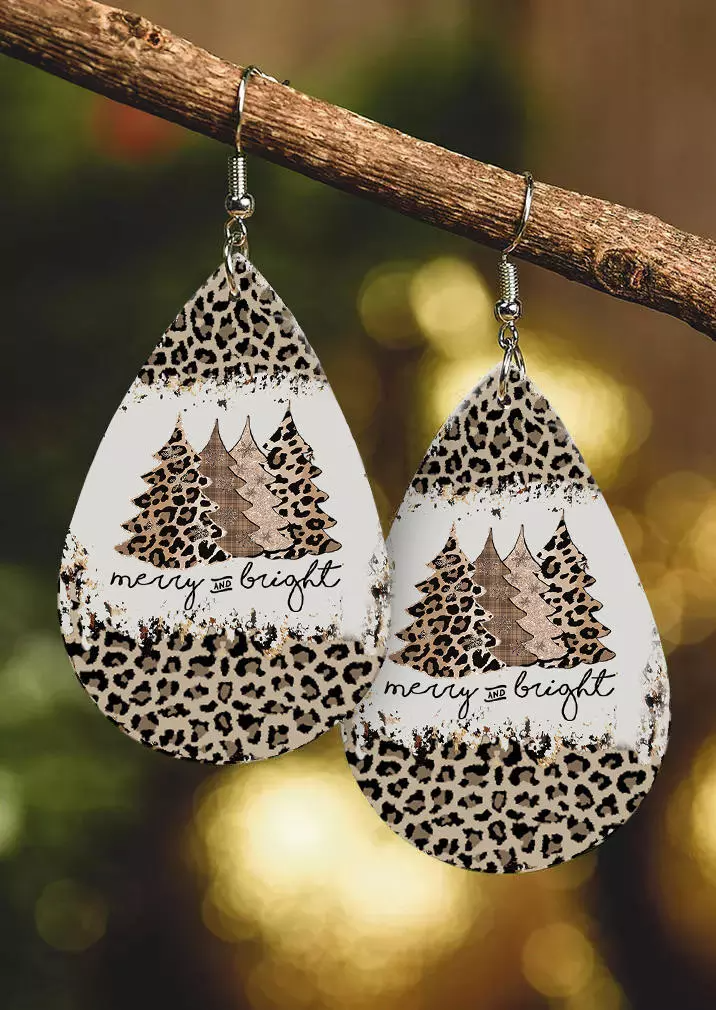 Christmas Merry And Bright Leopard Water Drop Earrings