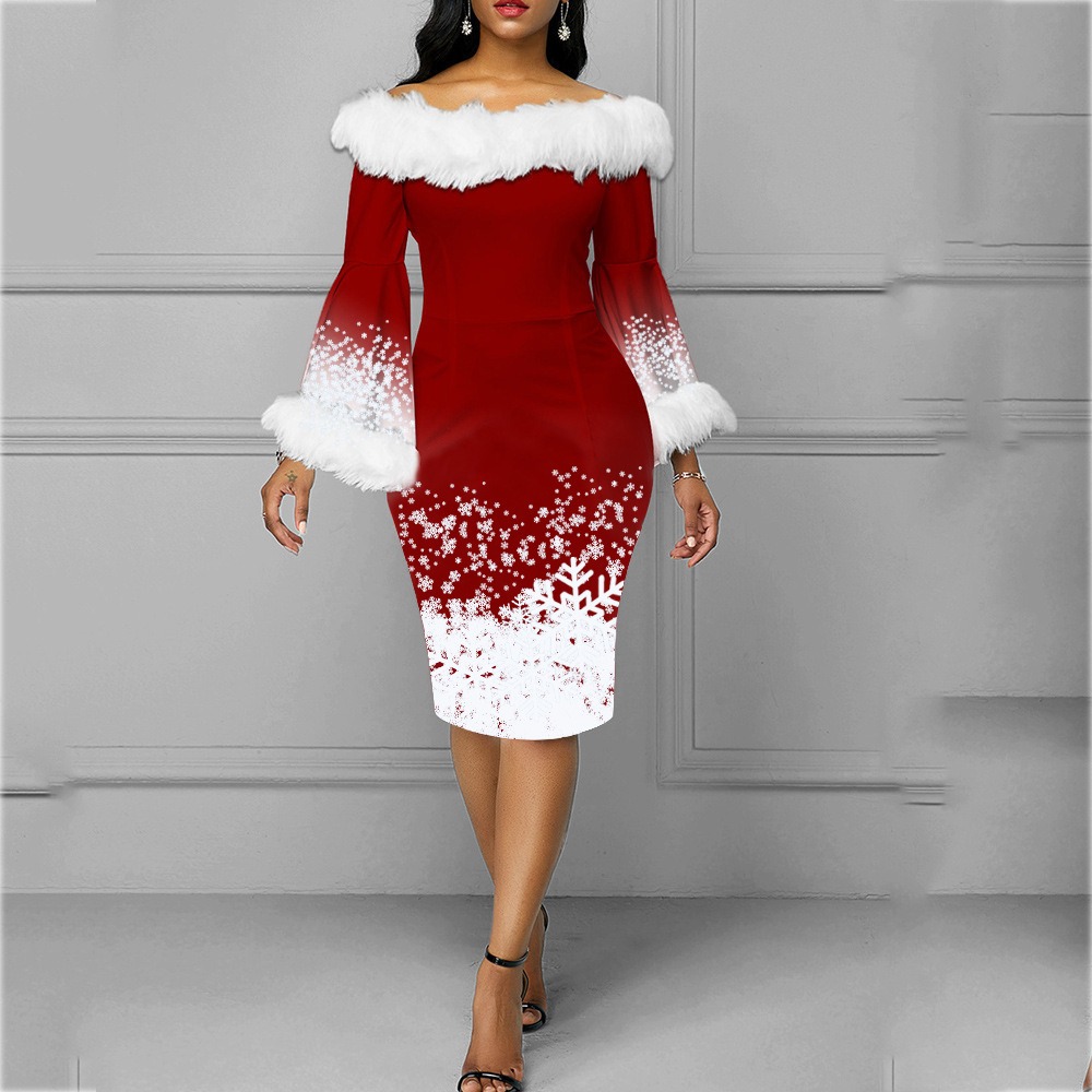 Christmas fashion temperament long long sleeve hip dress