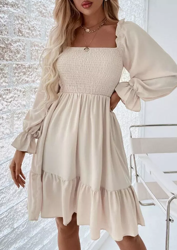 Ruffled Smocked Puff Sleeve Mini Dress