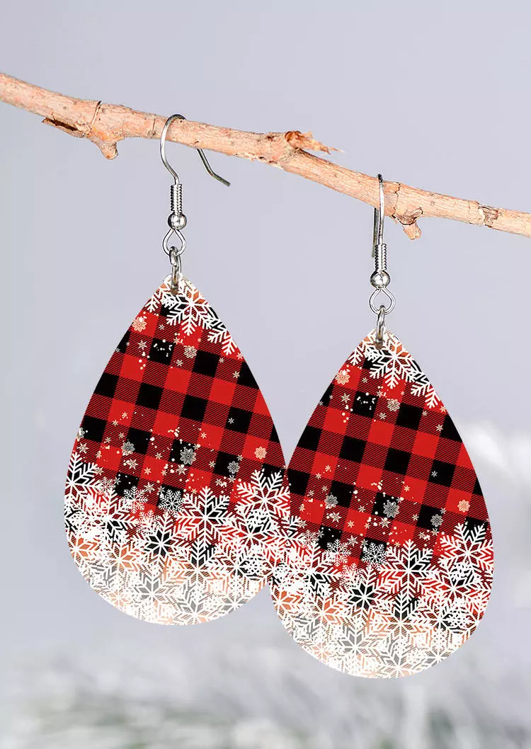 Christmas Snowflake Buffalo Plaid Acrylic Earrings