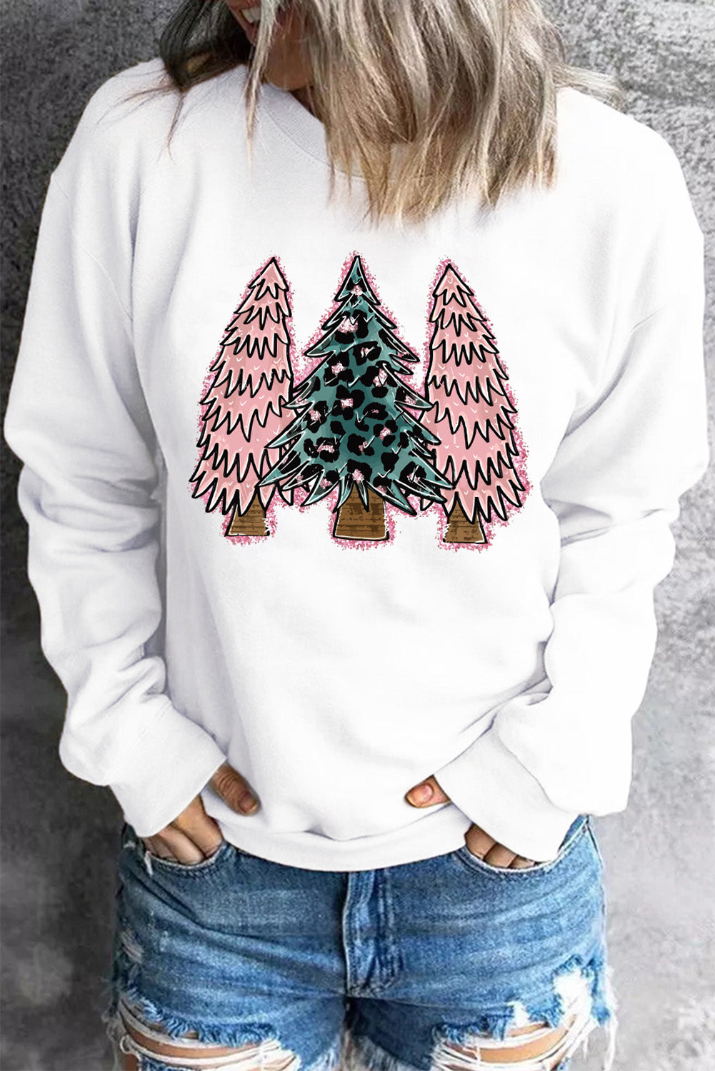 Christmas Tree Round Neck Shift Casual pullover Tops