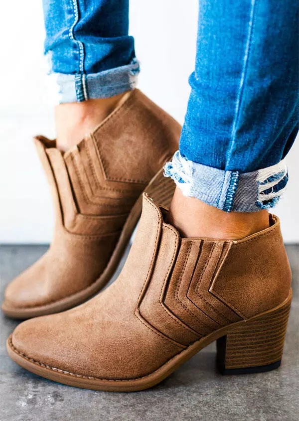 Solid Round Toe Heeled Boots