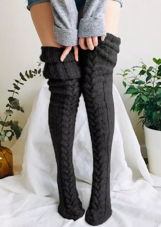 Warm Thigh-High Socks-Black