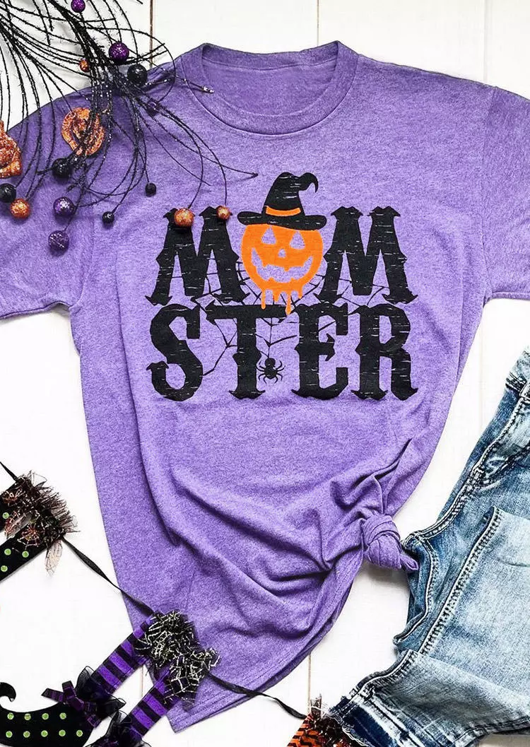 Mom Ster Pumpkin Face Spider T-Shirt Tee