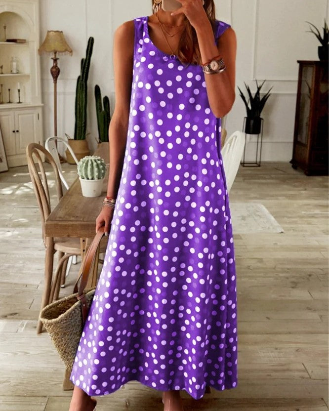 Women's Polka Dot Print Casual Long Dress