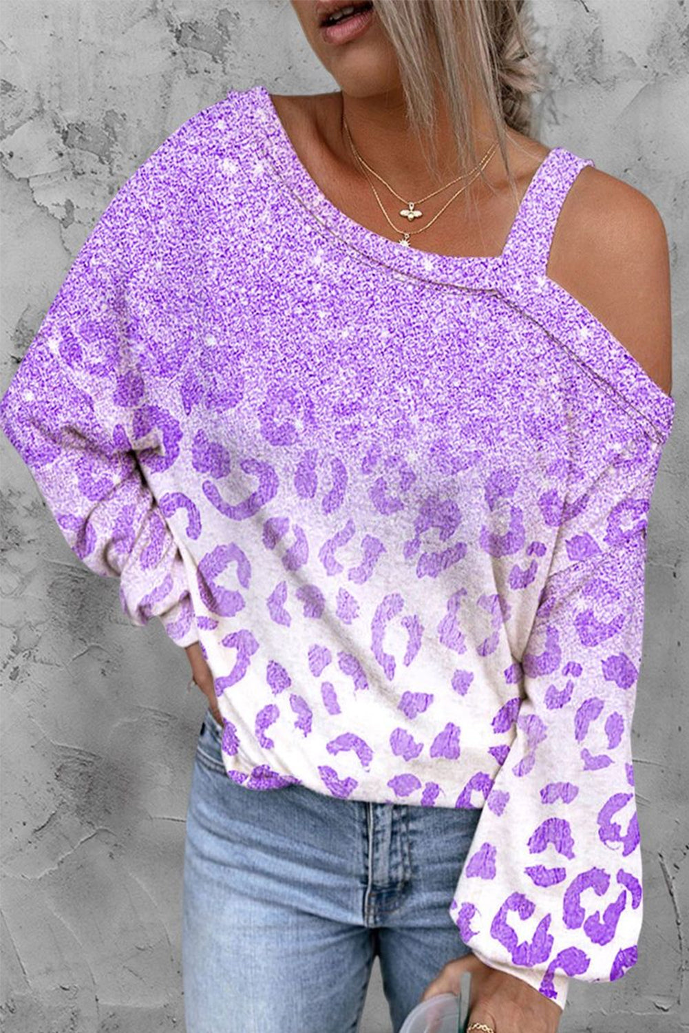 Ombre Leopard Off the Shoulder Shift Casual Blouse